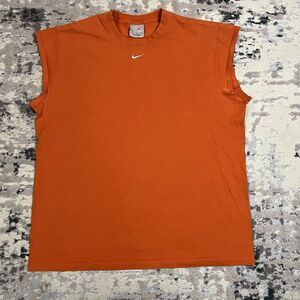 Vintage Nike Center Swoosh Tank Top T-Shirt Size Large Orange Embroidered Y2K